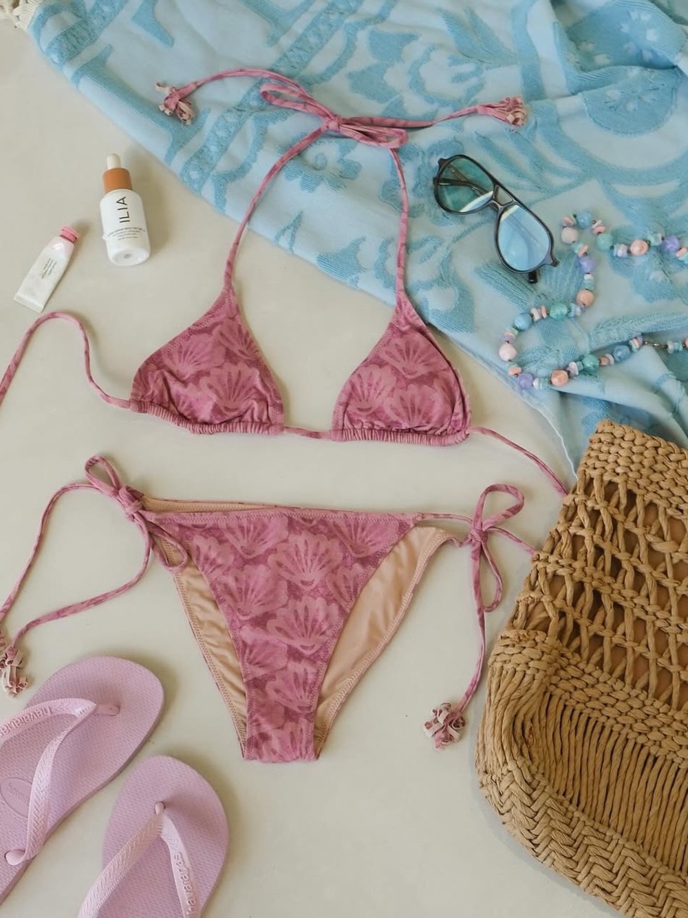 Spell Rose-Print Pink Tie Triangle Bikini
